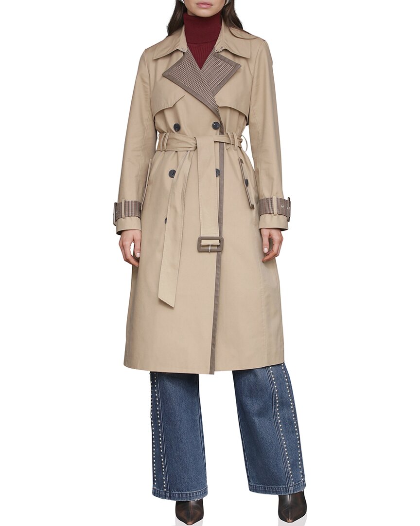 Avec Les Filles Pattern Block Trench Coat In Brown