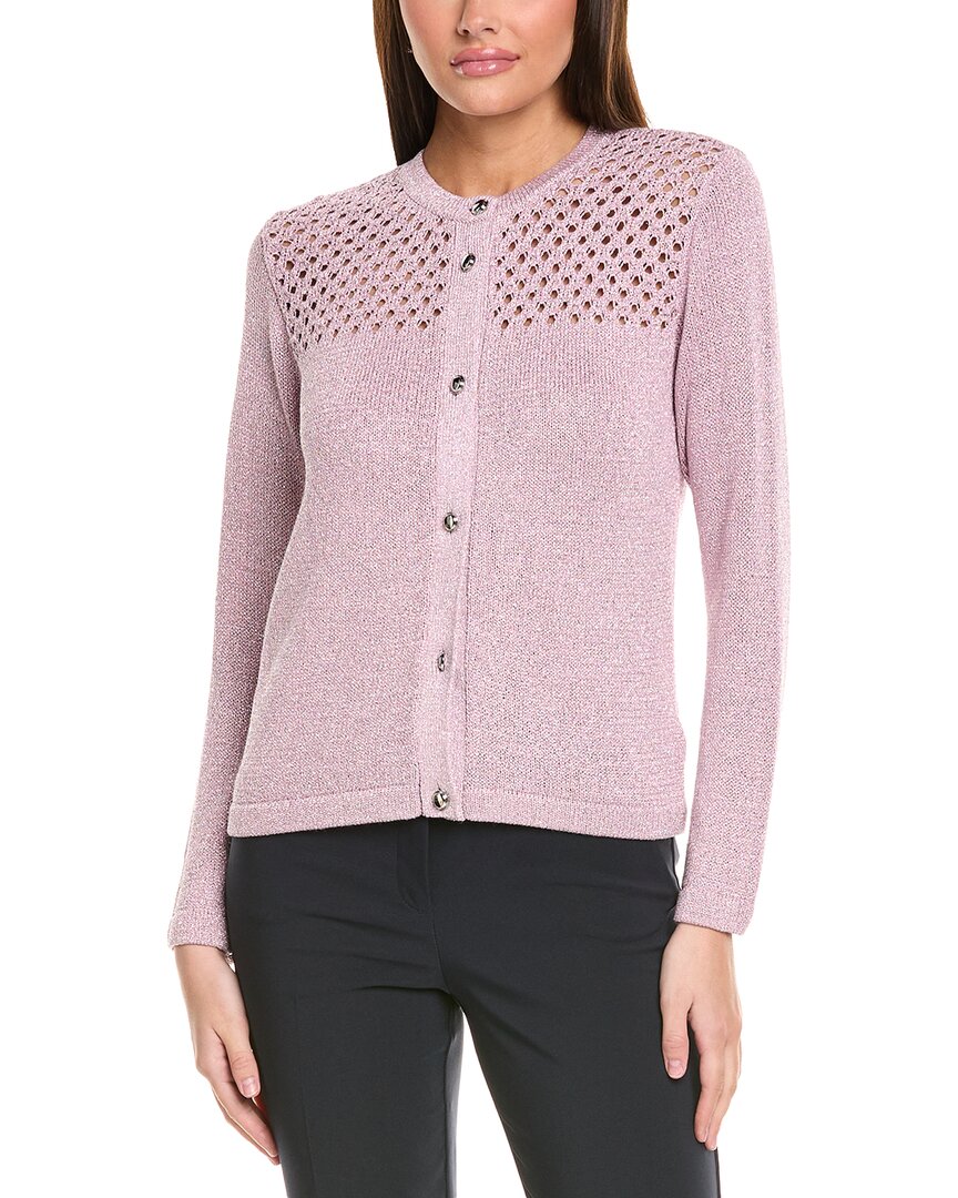 St John St. John Sparkle Crochet Cardigan In Pink