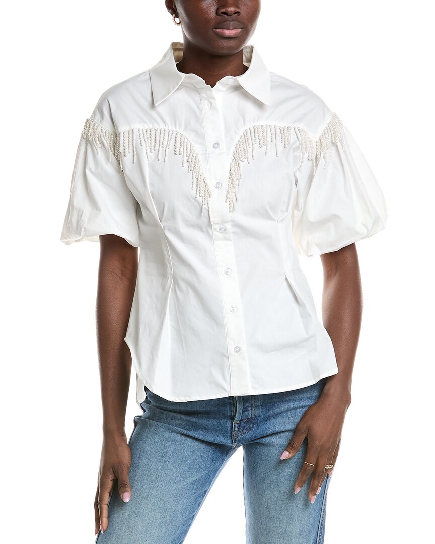 Gracia Pearl Fringe Shirt In White
