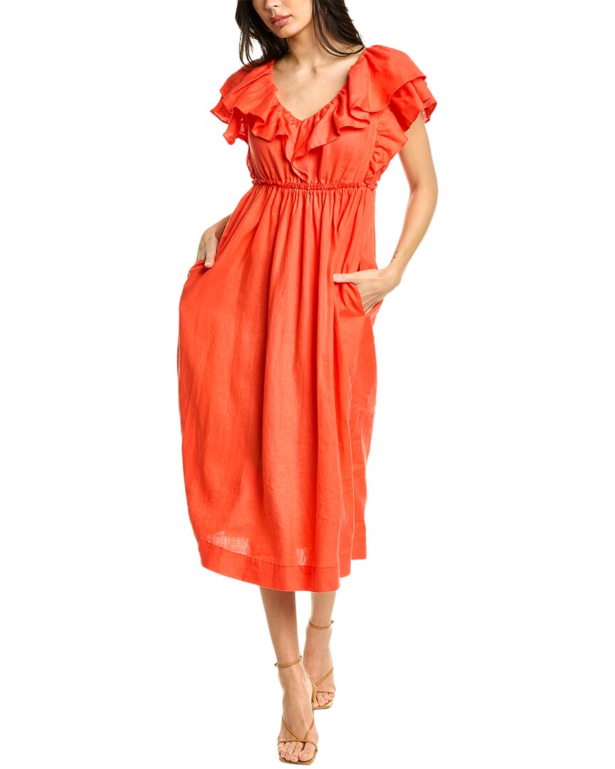 Trina Turk Play Linen Midi Dress In Orange