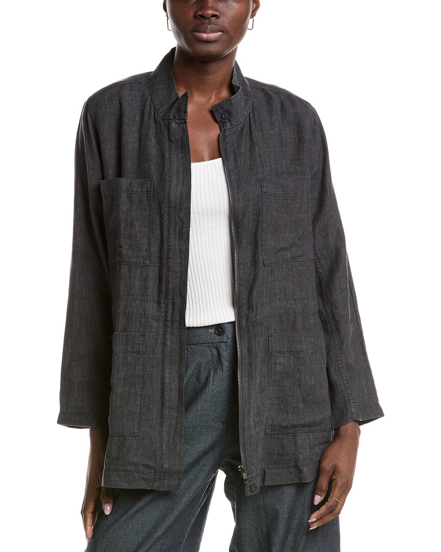 Eileen Fisher Stand Collar Linen Jacket In Grey