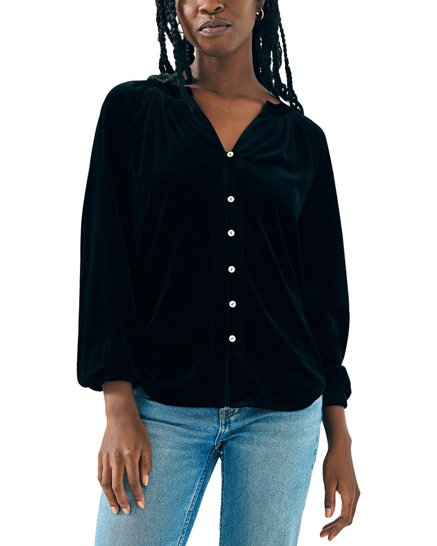 Faherty Stretch Silk Velvet Naomi Top In Black