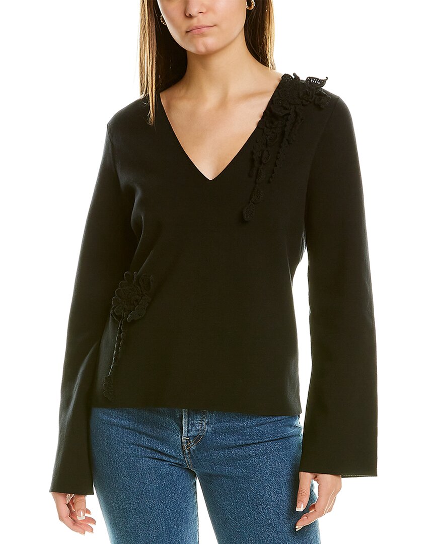 Shop Rebecca Taylor Slim V-neck Pullover In Black