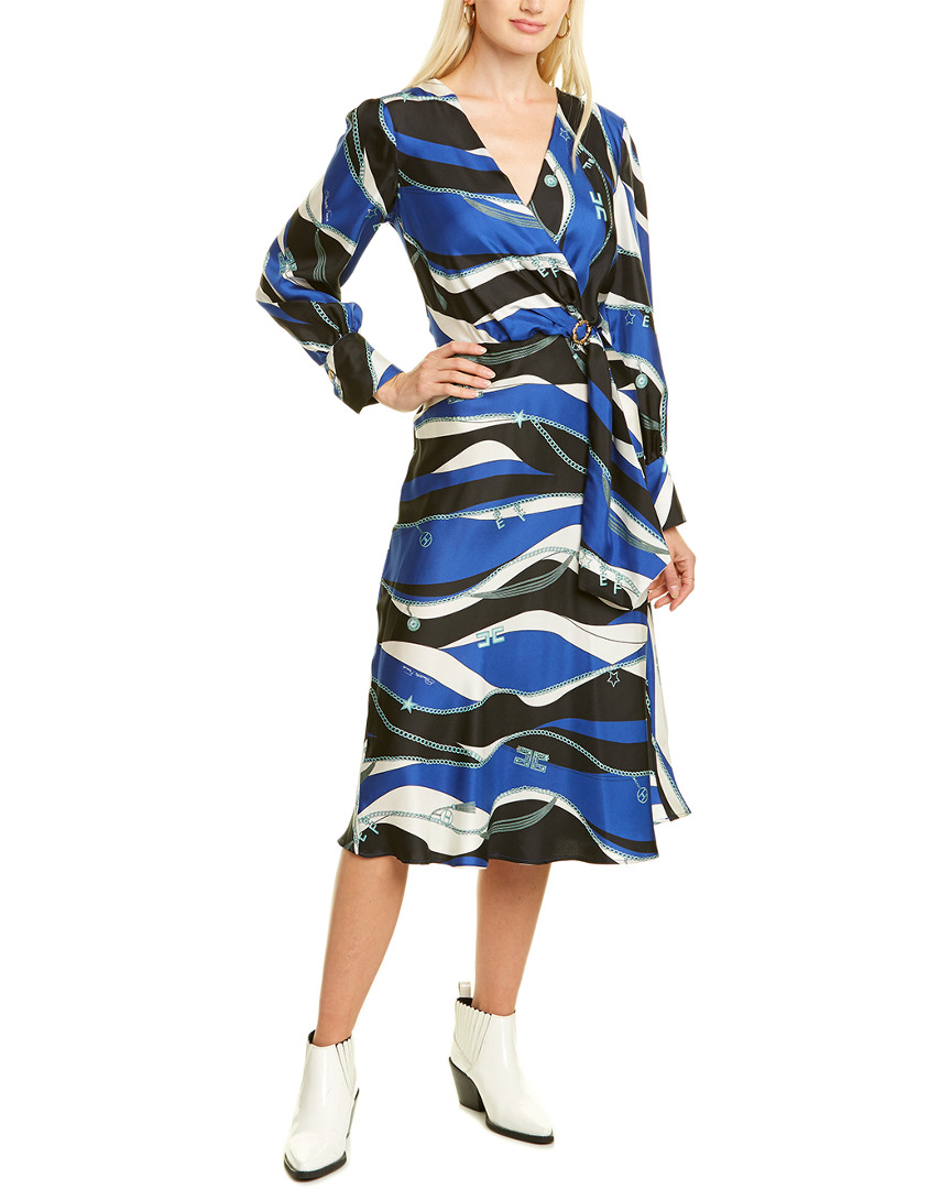 Image of Elisabetta Franchi Buckle Silk Midi Dress