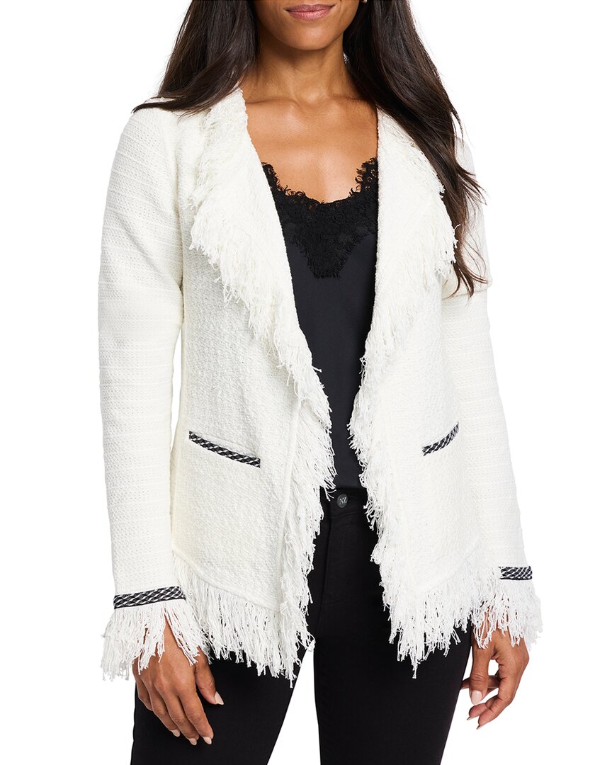 Nic + Zoe Statement Fringe Mix Knit Jacket In Classic Cream