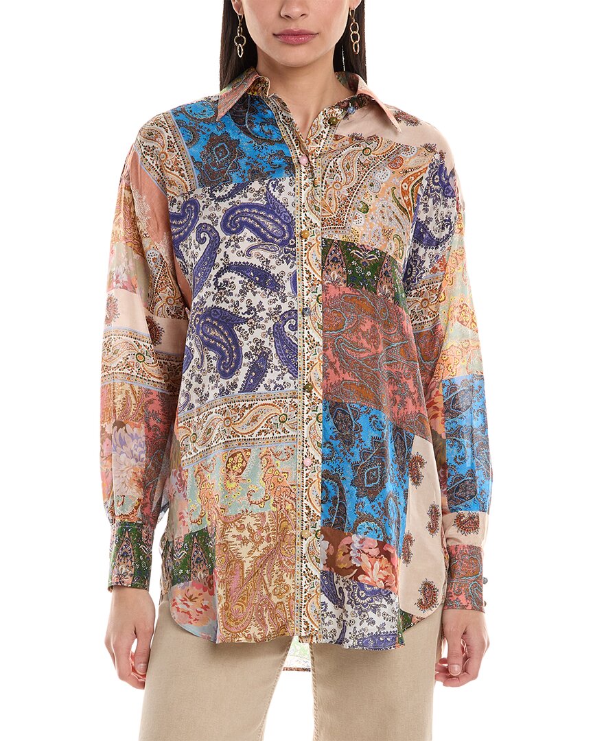 Zimmermann Devi Manstyle Silk Shirt In Beige