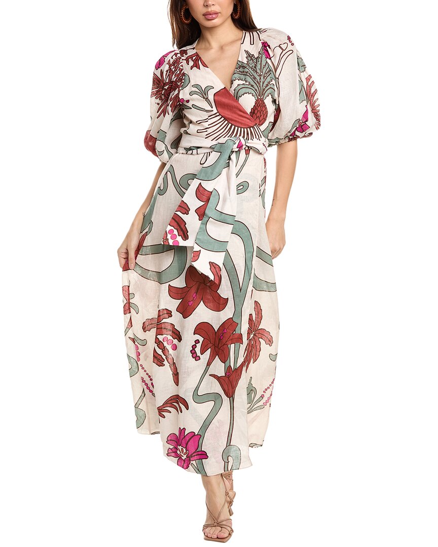 Juan De Dios Ermita Linen Wrap Dress In Pink