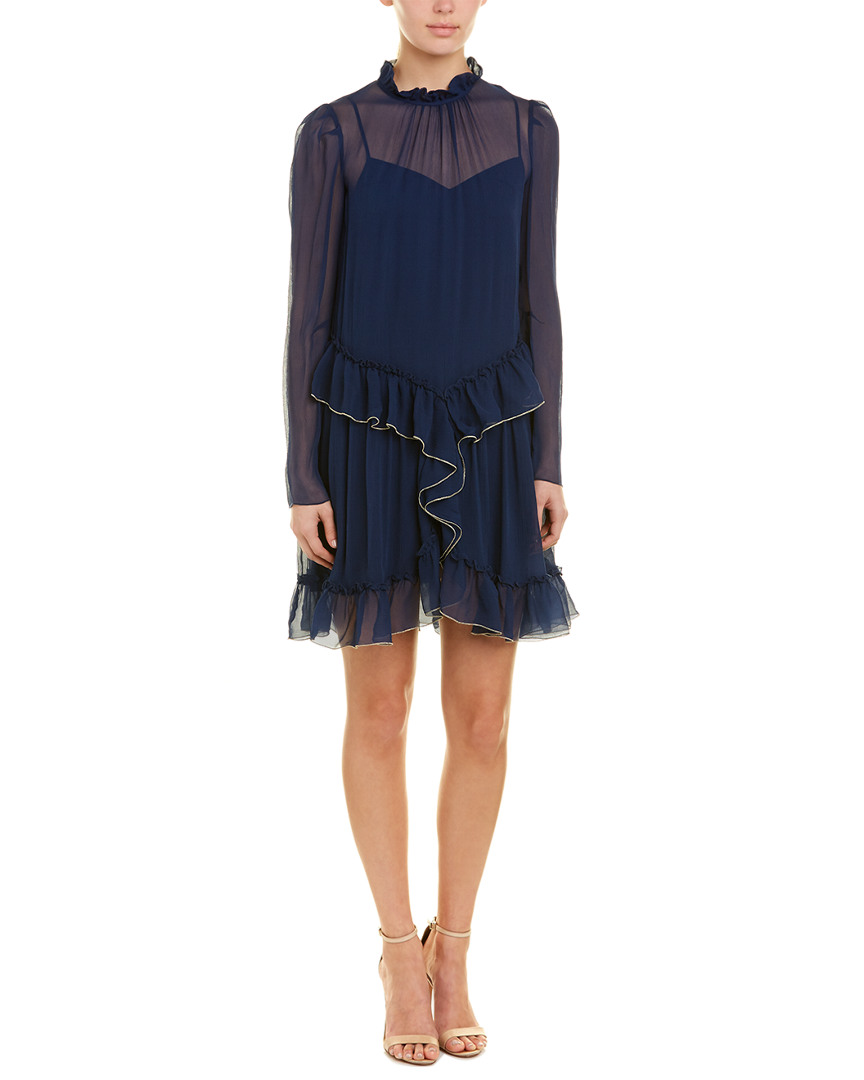 Image of See by Chloe Chiffon Ruffle Silk Shift Dress