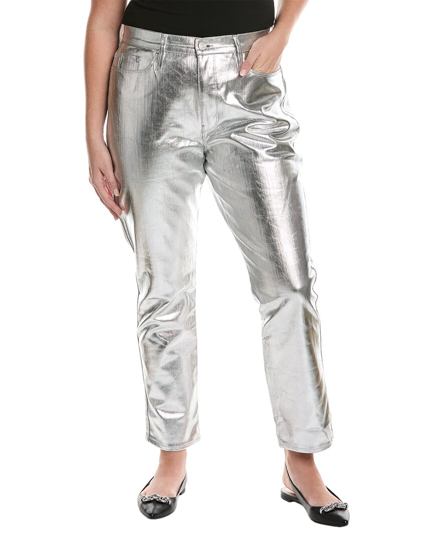 Frame Denim Plus Le Sylvie Silver Chrome Slender Straight Jean In Silver