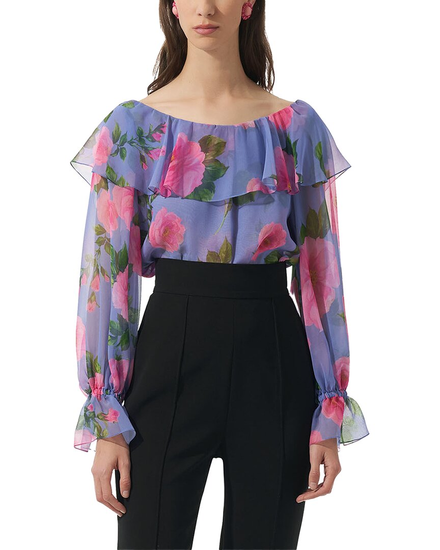 Carolina Herrera Boat Neck Ruffle Silk Top