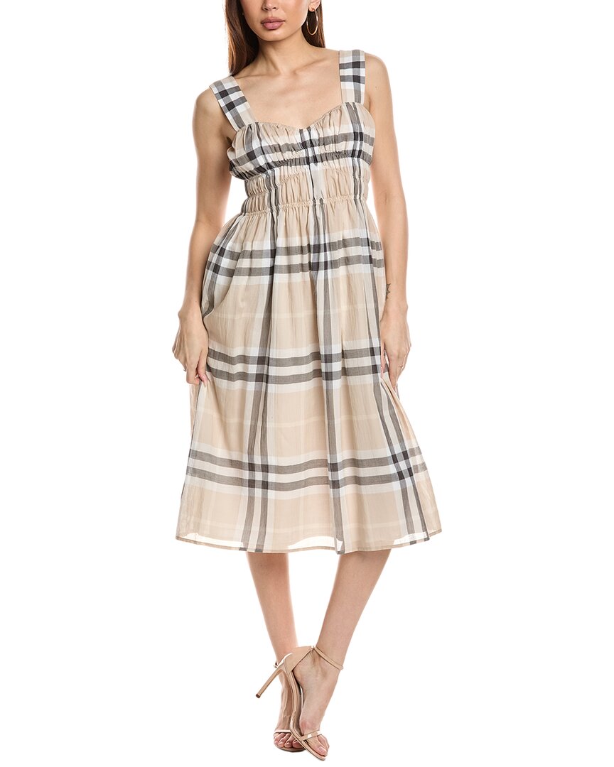 BURBERRY BURBERRY SMOCKED MIDI DRESS
