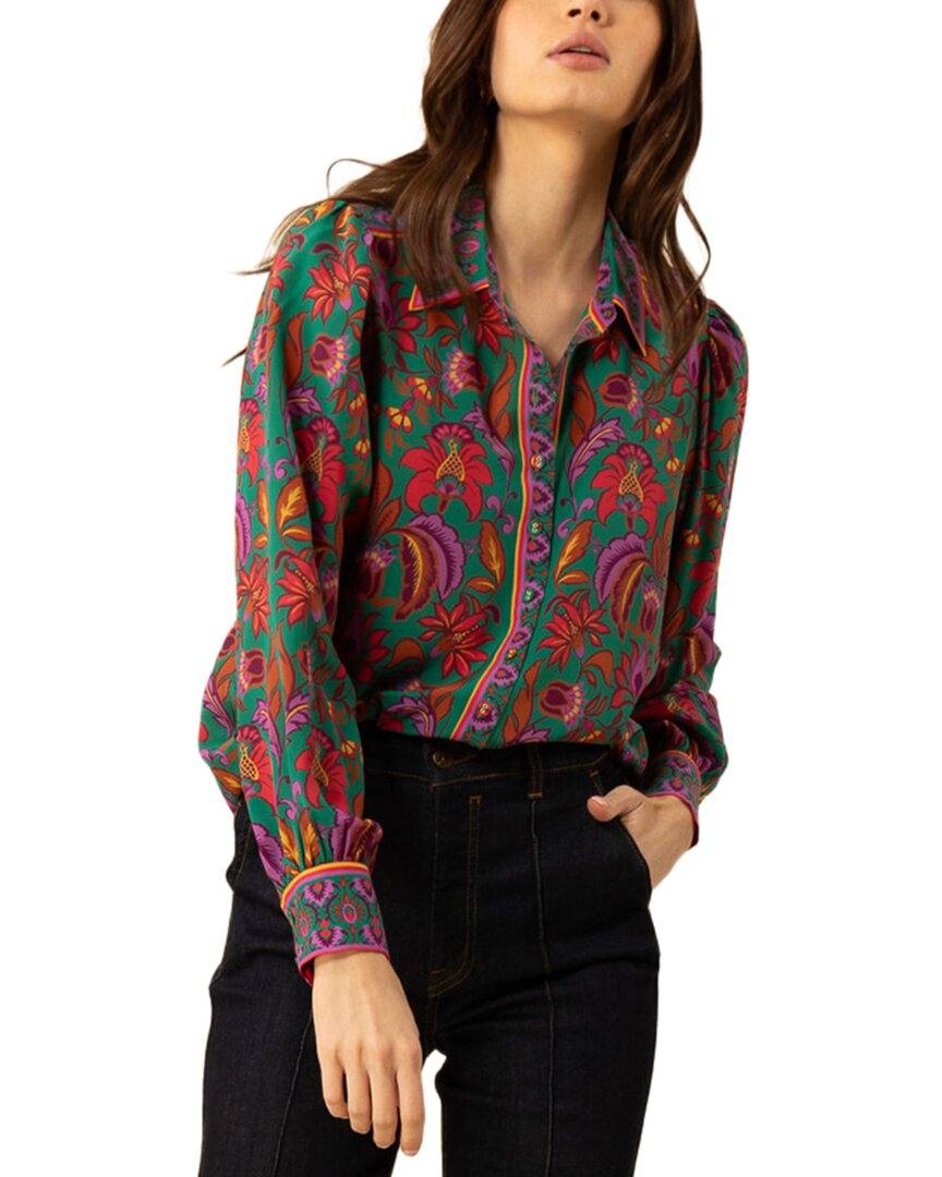 Hale Bob Paris Button Down Silk Shirt In Multi