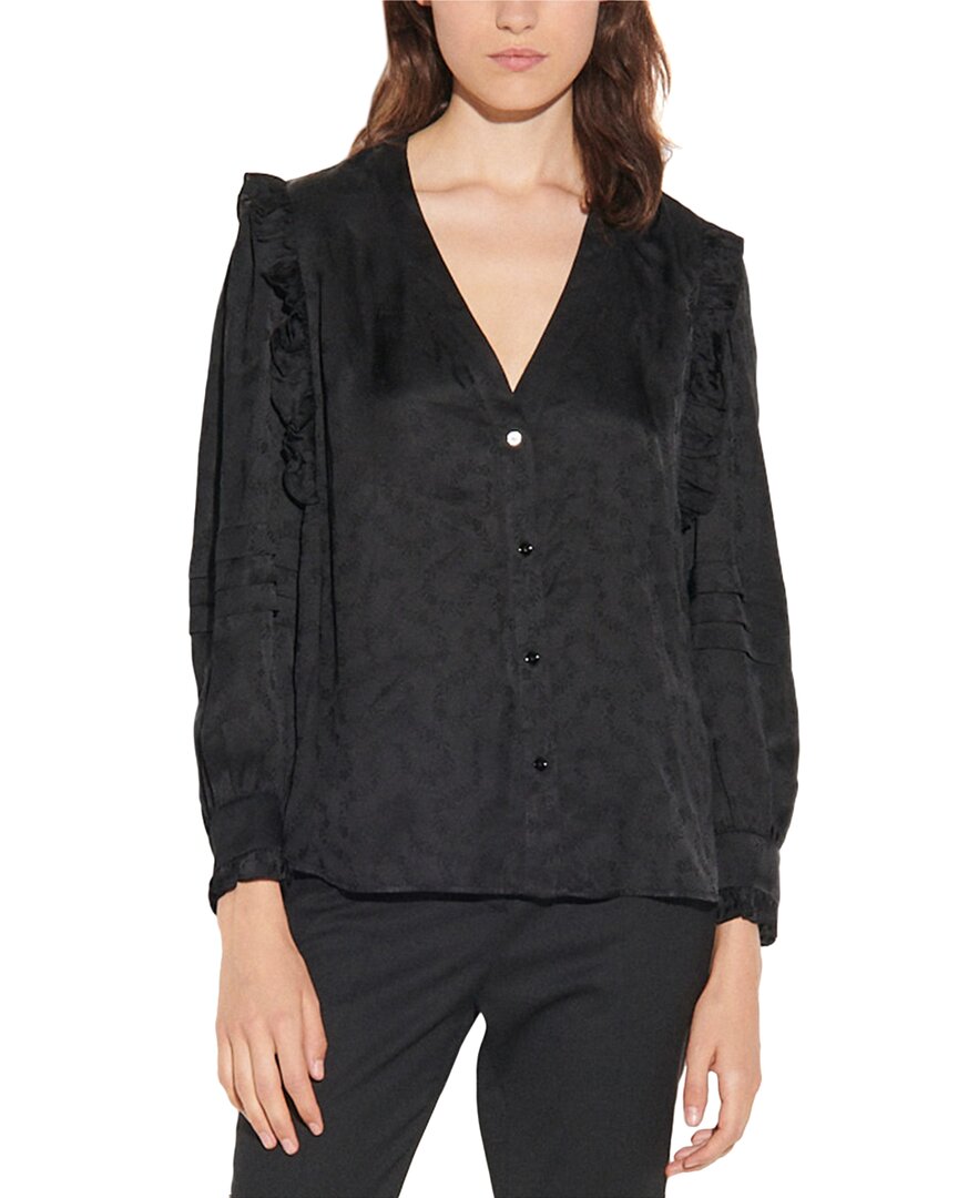 Sandro Ruffle-trimmed Jacquard Blouse