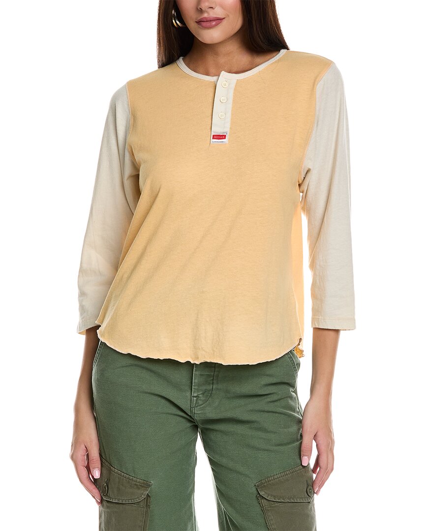 Shop Mother Denim The Dugout Henley In Yellow