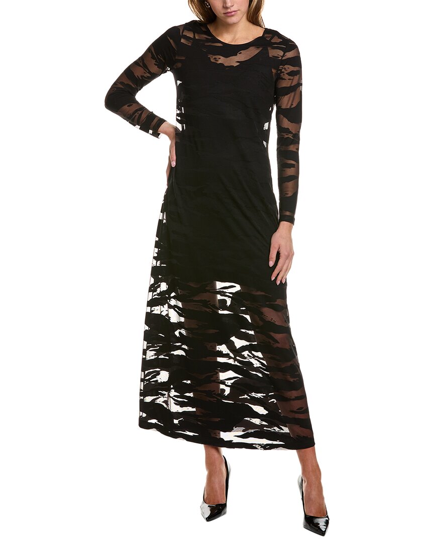 Allsaints Katlyn Mattea Long Sleeve Mesh Maxi Dress In Black
