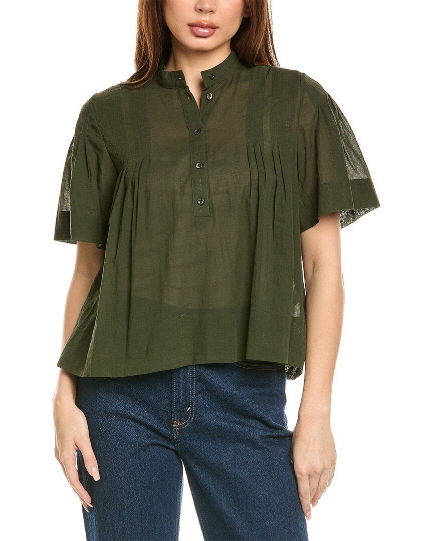 Shop Frame Denim Pleated Blouse In Green