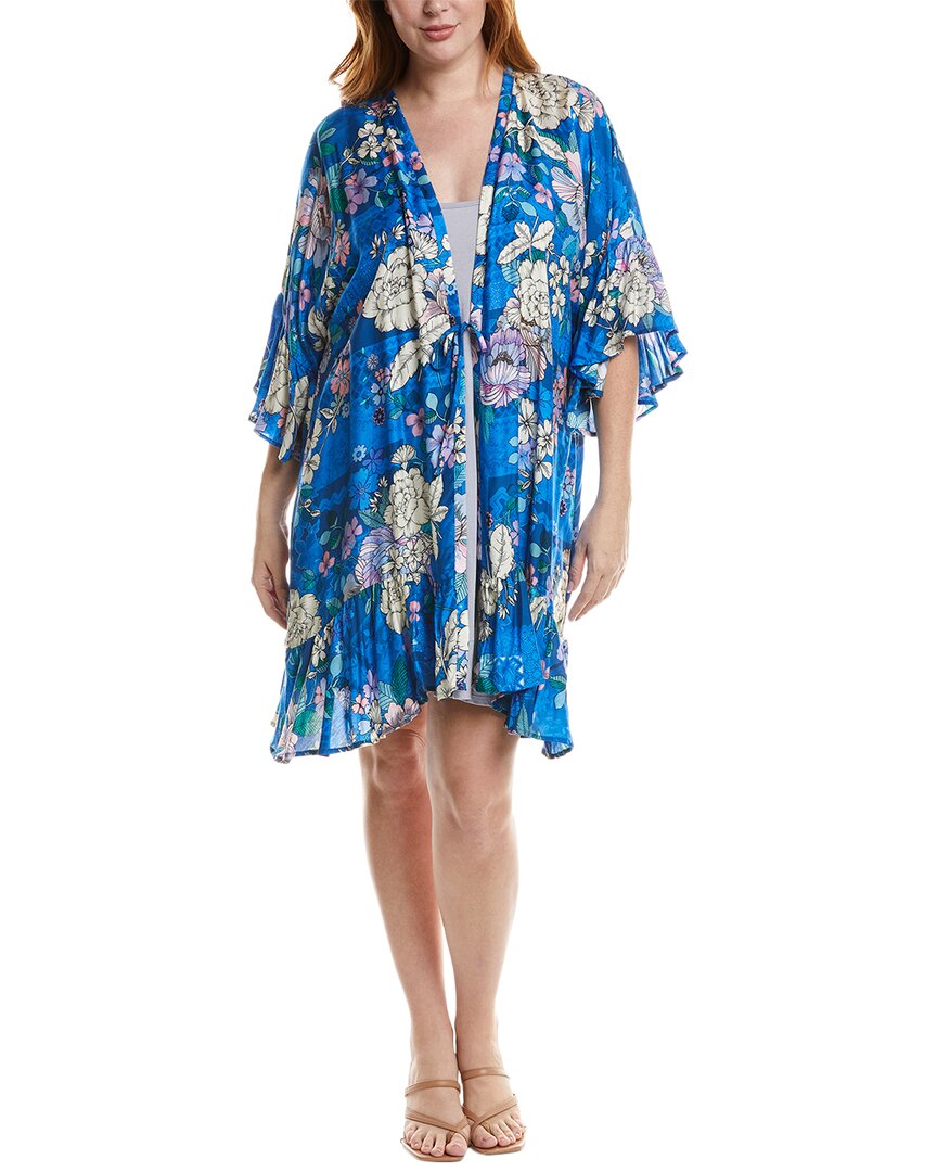 Johnny Was Plus Blue Dove Ruffle Kimono In Blue