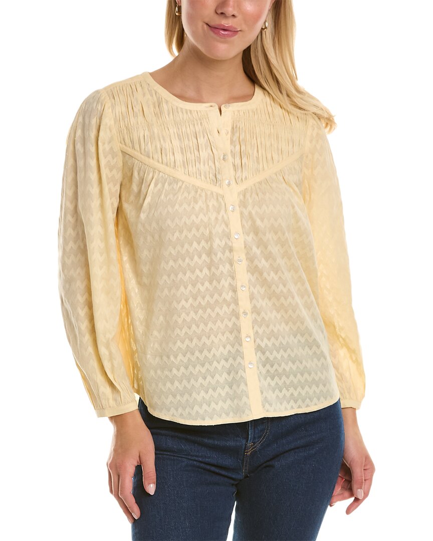 Joie Fanning Gathered Cotton-jacquard Top In Yellow