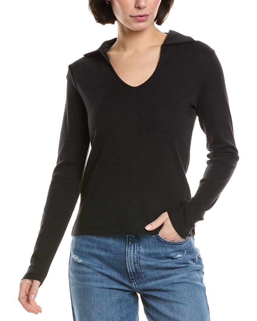 Vince Open Neck Polo Sweater In Black