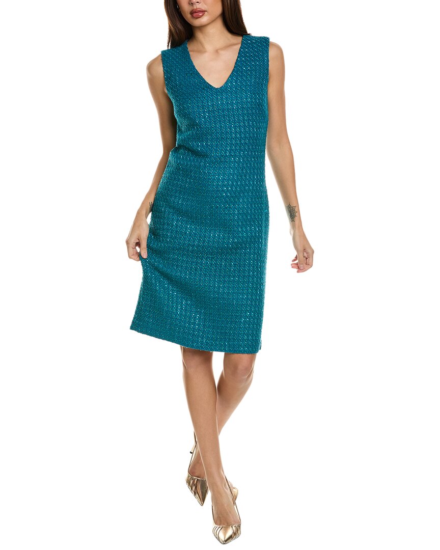 St John Boucle Window Pane Wool-blend Sheath Dress In Blue