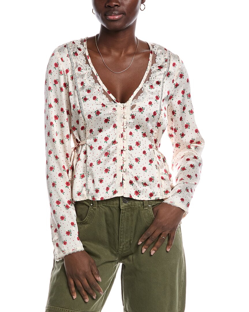 Free People Field Of Roses Satin & Lace Top In White