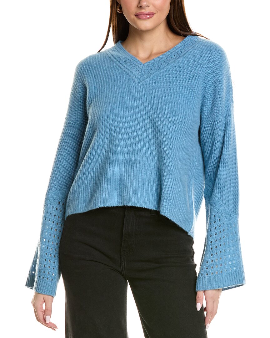 Design History Pointelle Sleeve Cashmere Sweater In Blue