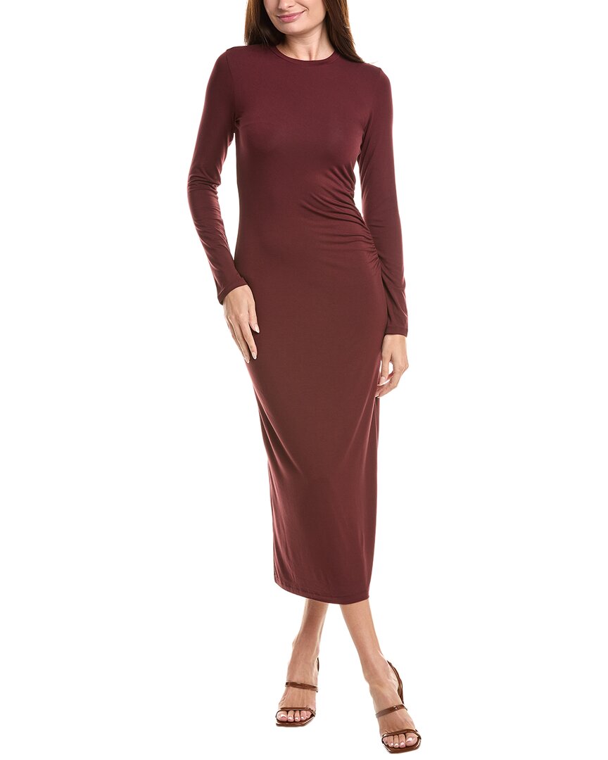Vince Long Sleeve Ruched Dress In Brown