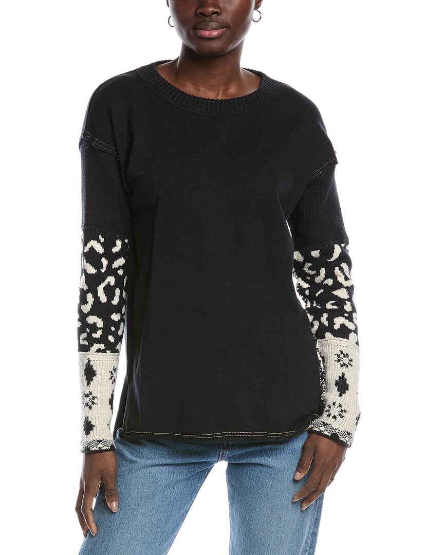 Free People Tiger Style Long Sleeve Cotton Blend T-shirt In Black