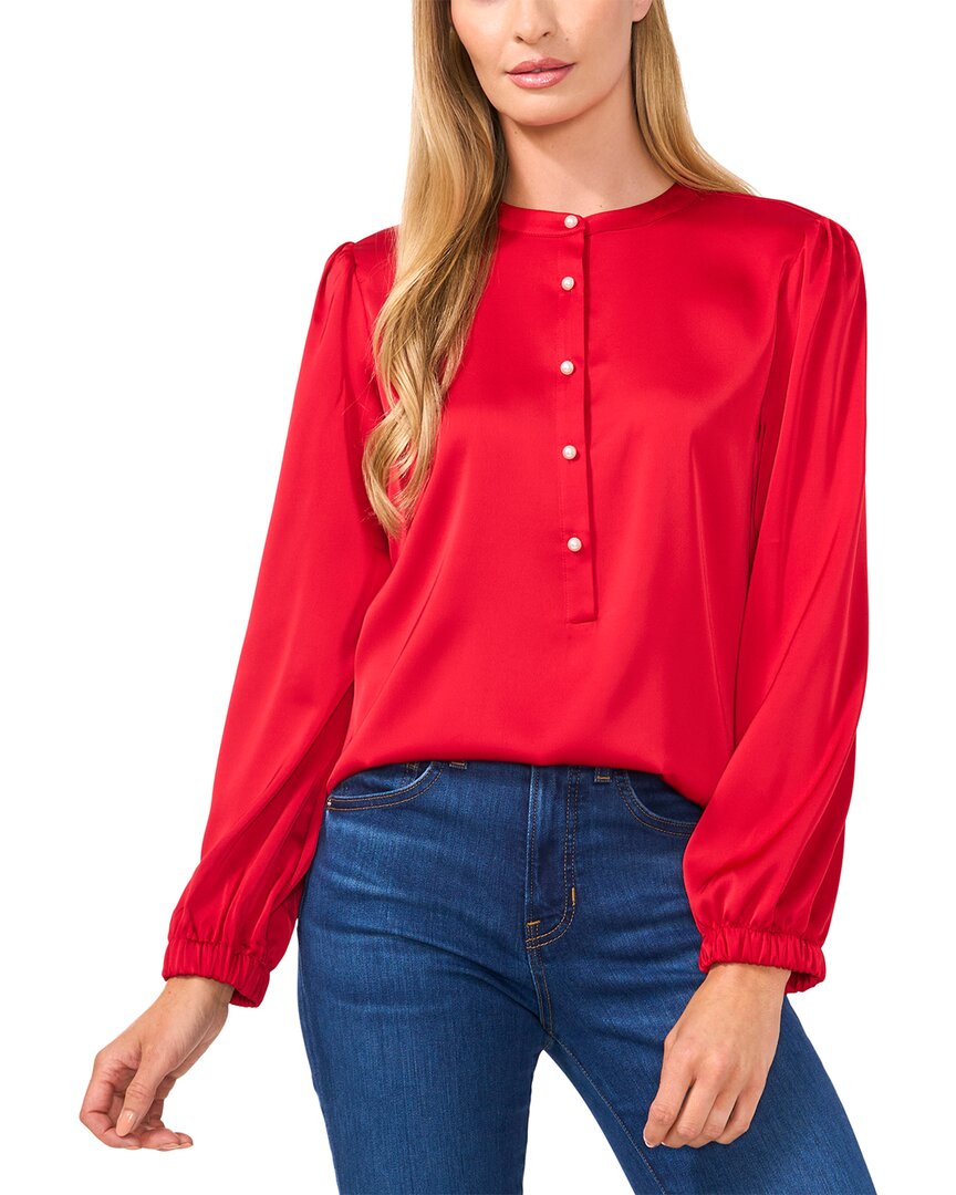 Cece Ruffle V-neck Blouse In Red