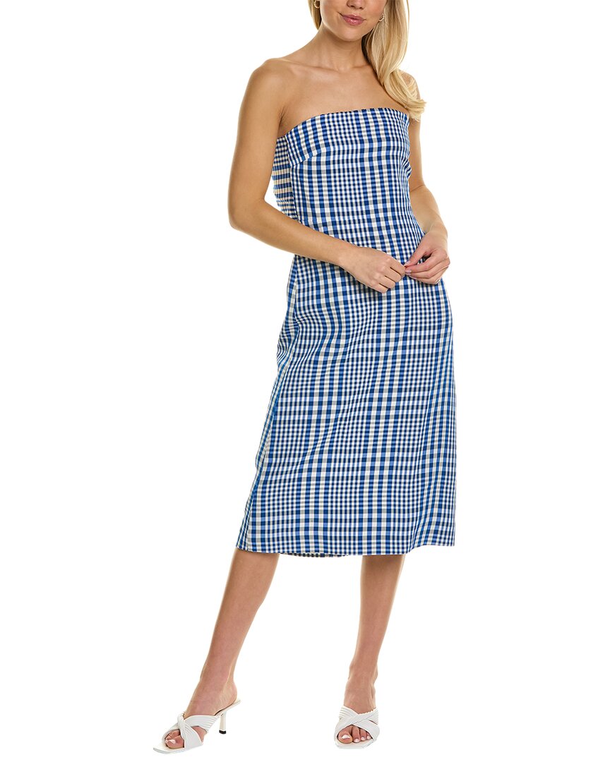 Shop Theory Dillon Phyly Linen-blend Midi Dress In Blue