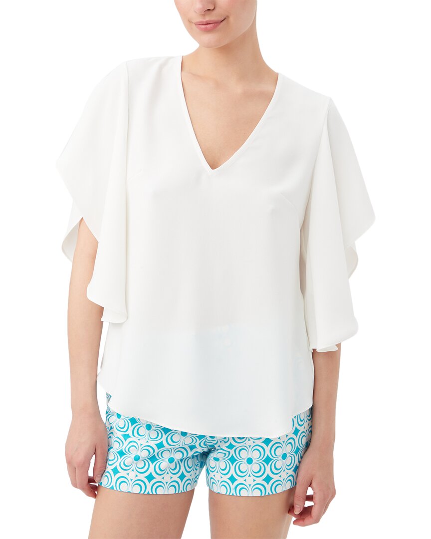 Trina Turk Moore Flutter Sleeves Top In Whitewash