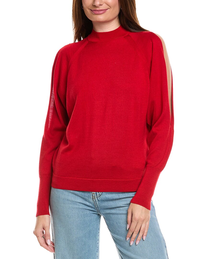 Lafayette 148 New York Cold-shoulder Mock Neck Wool & Cashmere-blend Sweater In Red