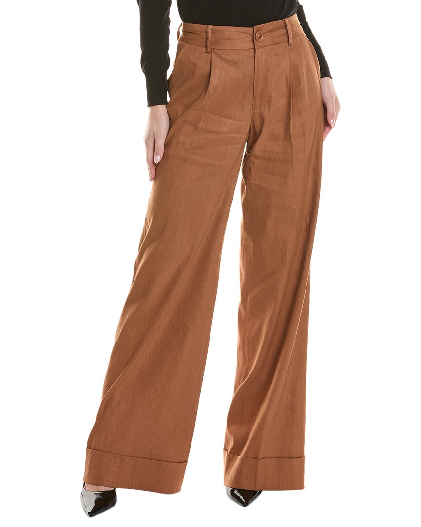 Shop Alice And Olivia Alice + Olivia Tomasa Linen-blend Pant In Brown