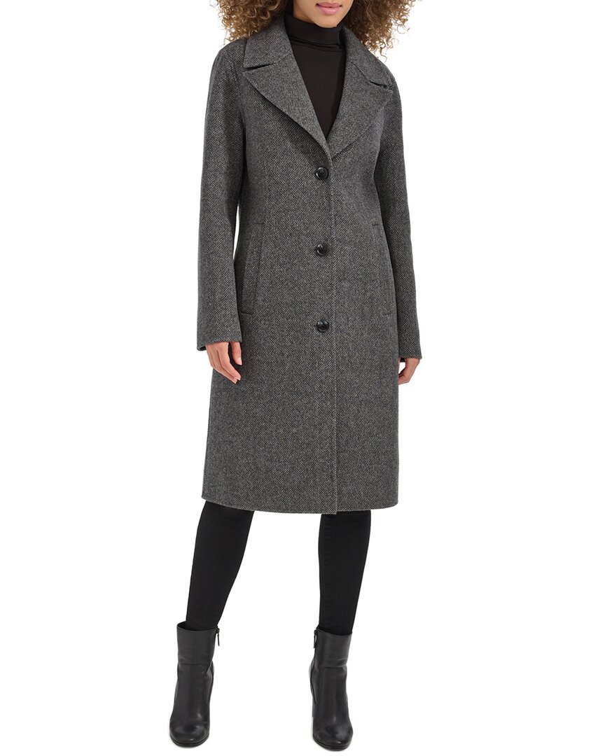 Kenneth Cole Single Breasted Textured Double Faced Wool Blend Coat