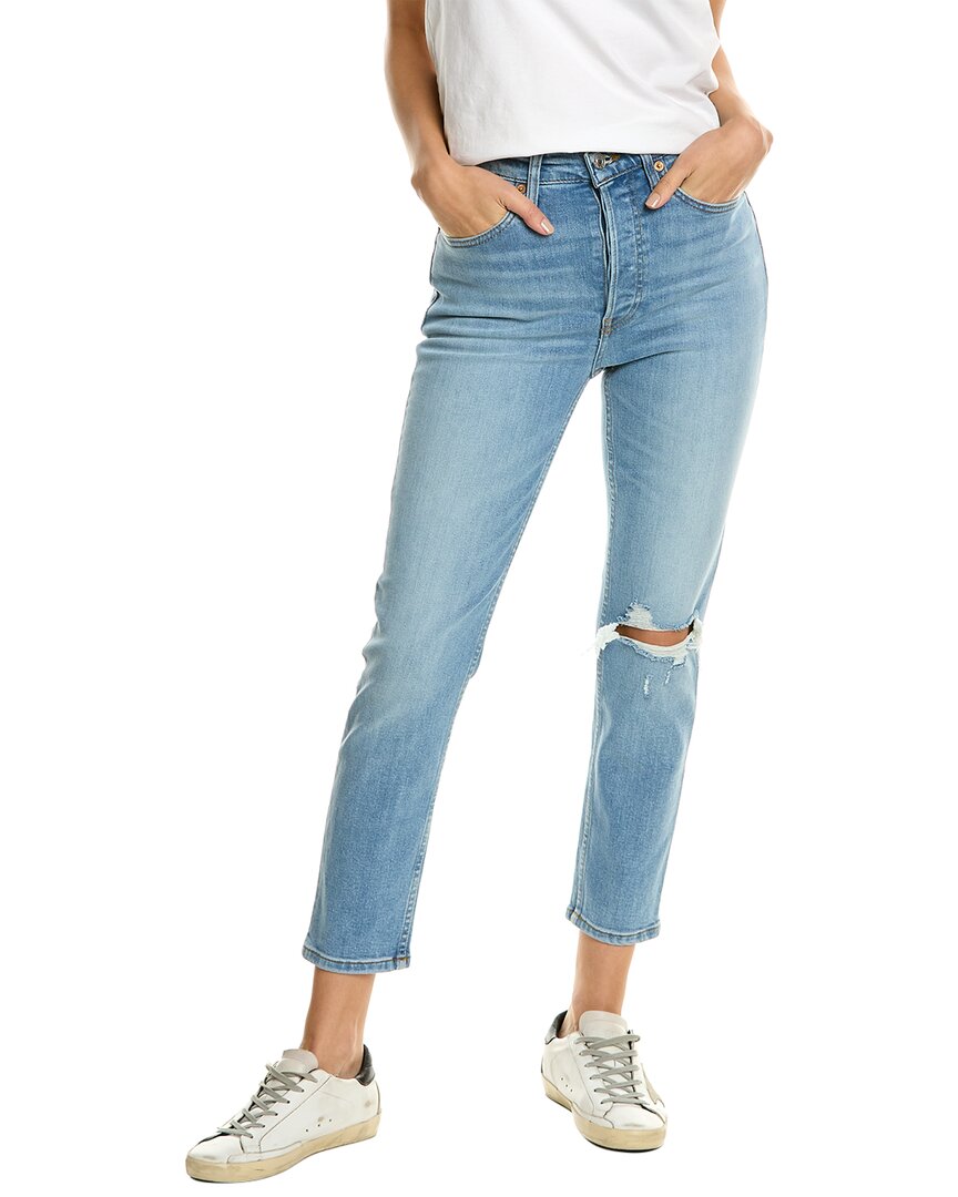 Re/done 90s Cropped Distressed High-rise Slim-leg Jeans In Blue