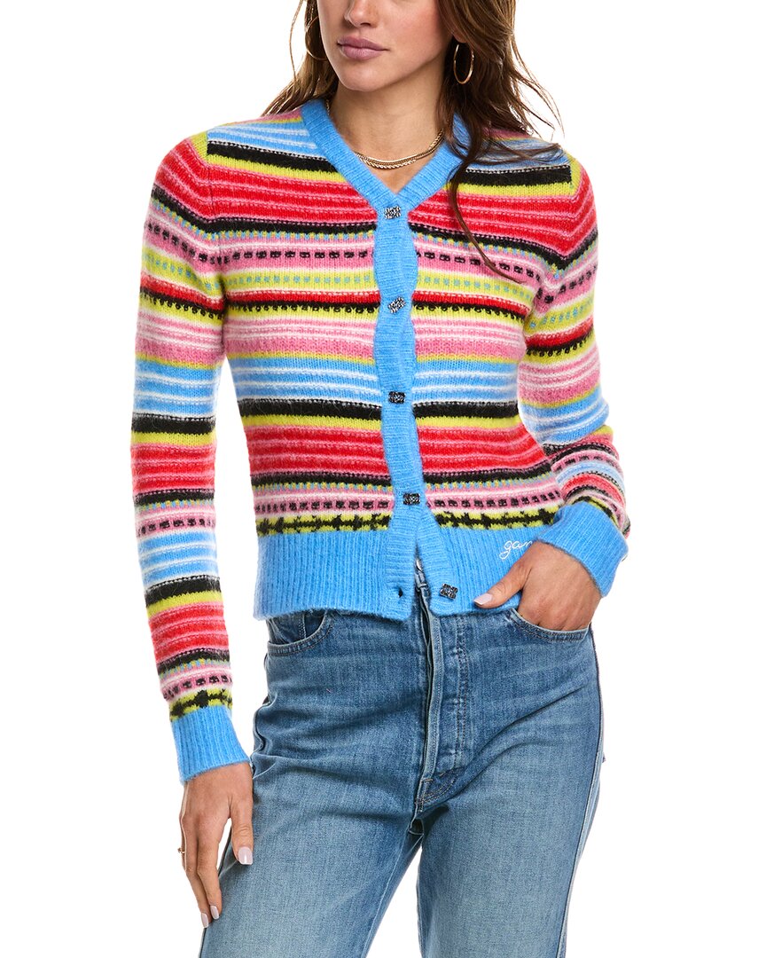 Ganni + Net Sustain Striped Alpaca And Wool-blend Cardigan In Blue