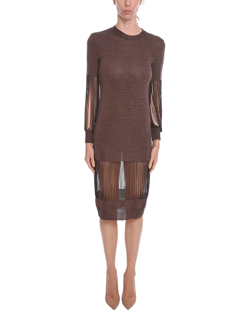 Bottega Veneta Metallic Viscose-knit Midi Dress With Chain Details In Brown