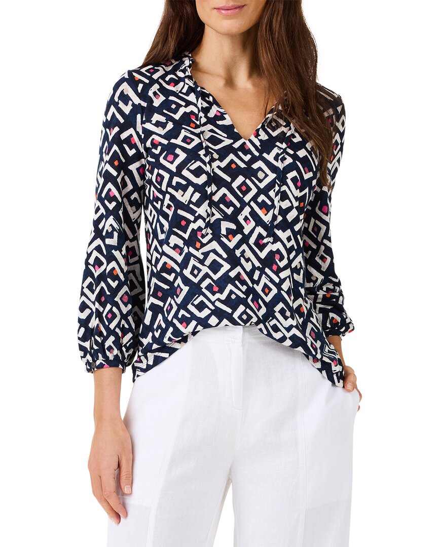Nic + Zoe Nic+zoe Indigo Angles Split Neck Linen Blend Top