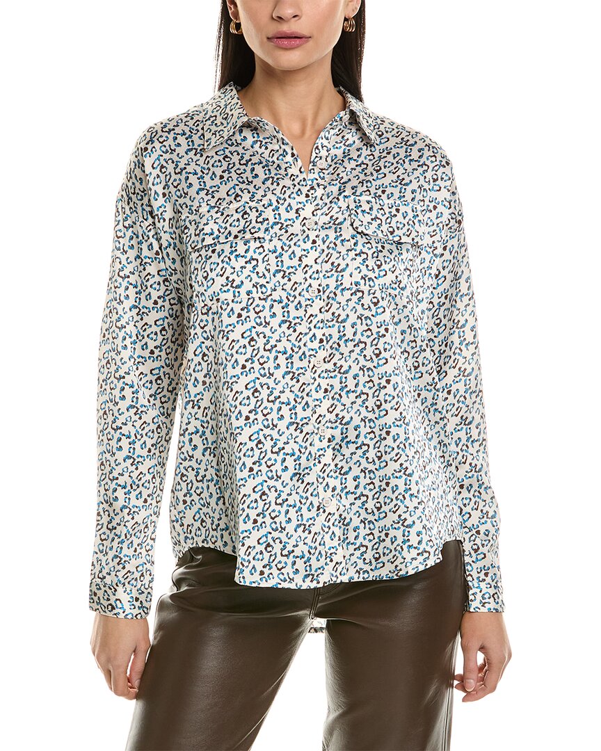 Shop Fate Animal Print Satin Button-down Shirt In White