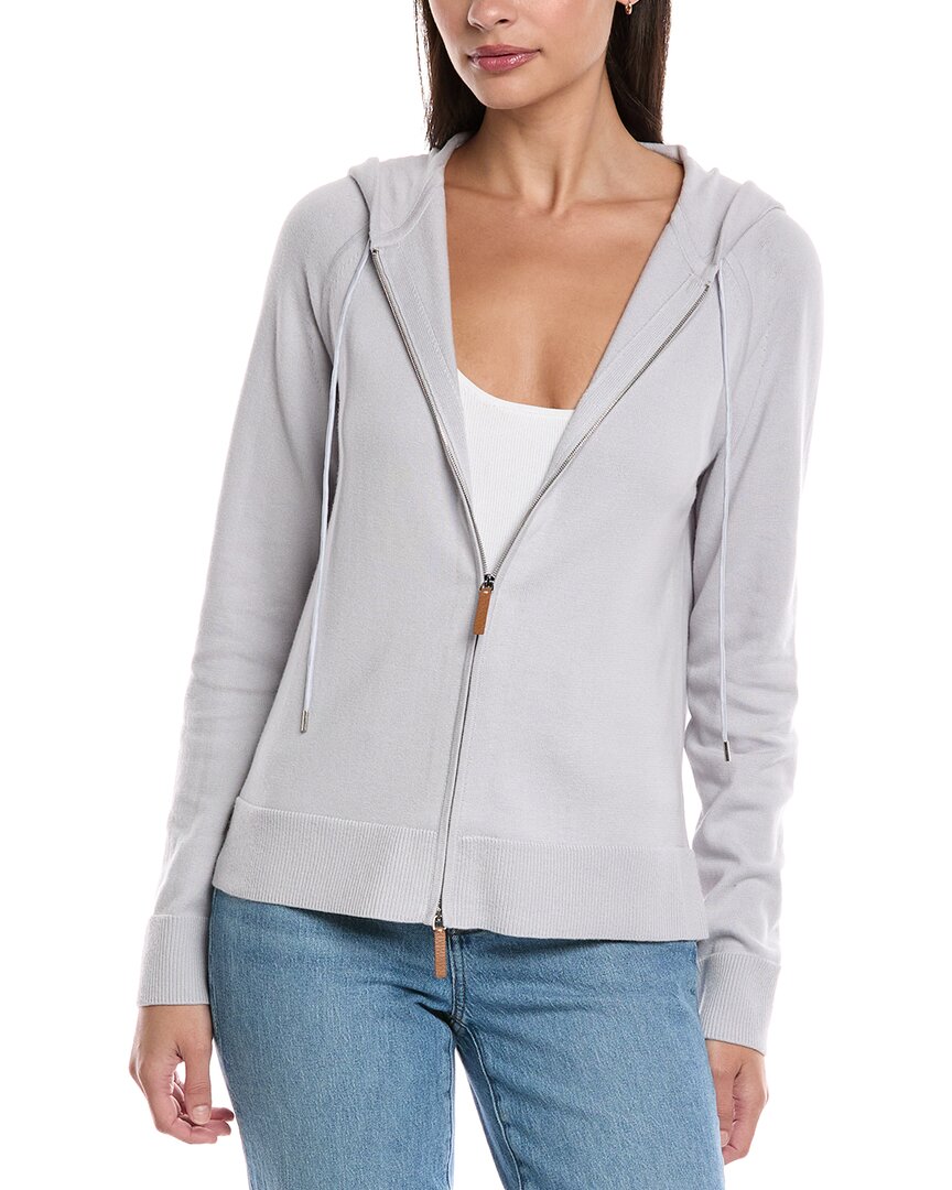 Lafayette 148 New York Raglan Zip Front Cashmere-blend Hoodie In Gray