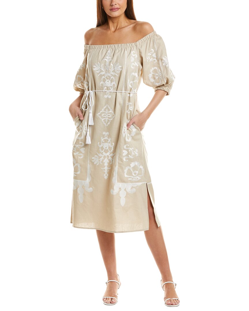 Shop Vince Camuto Off Shoulder Linen-blend Midi Dress