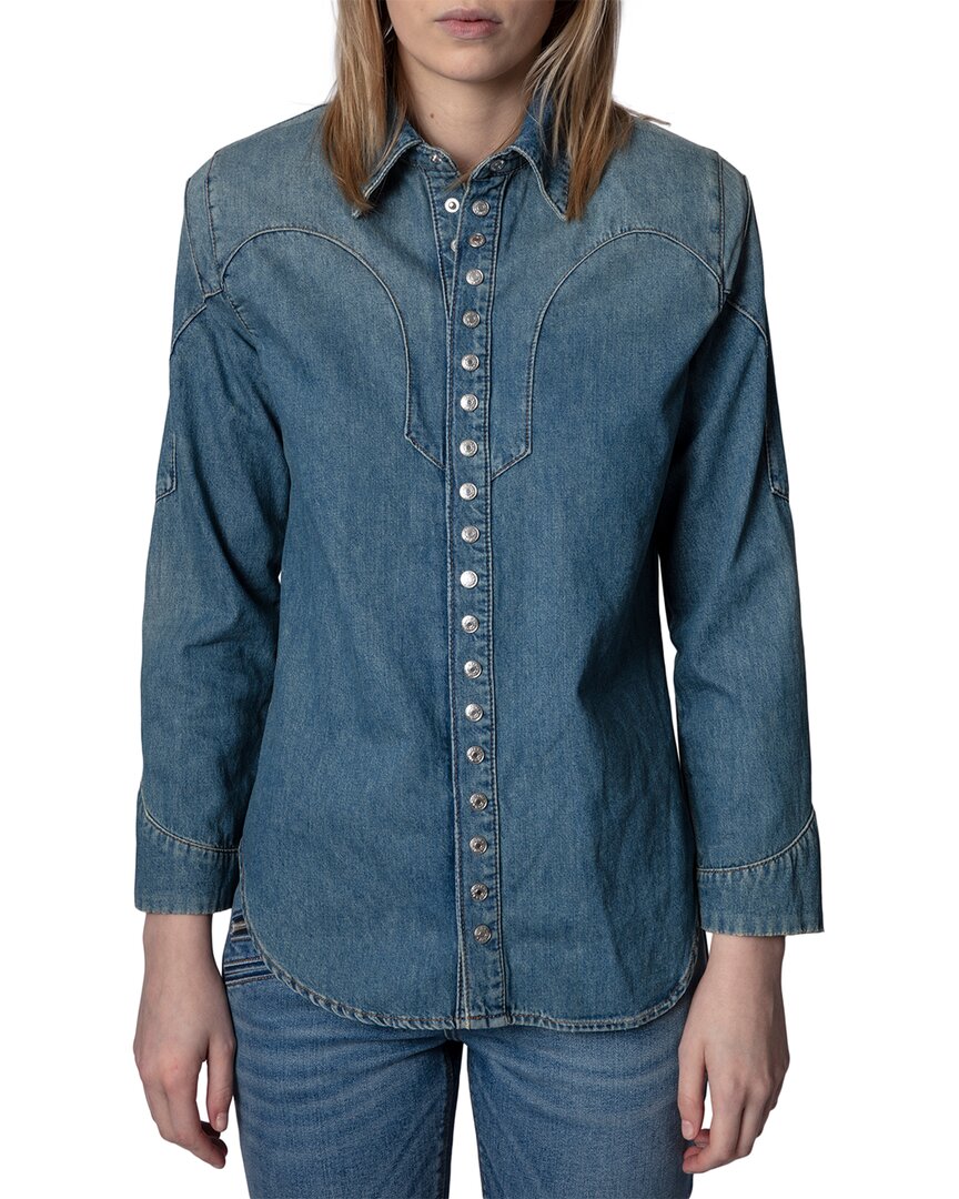 Zadig & Voltaire Thelmus Long-sleeve Denim Shirt In Blue