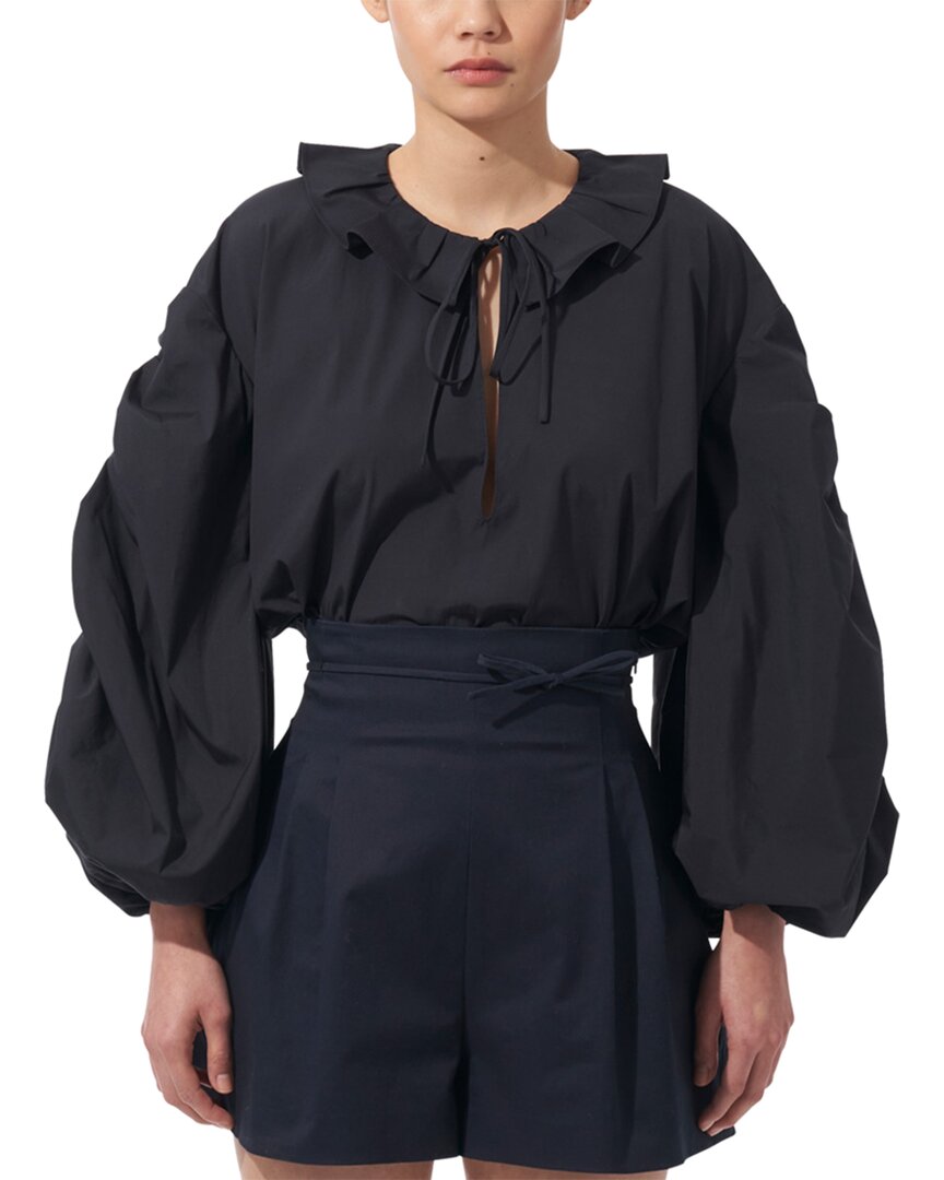 Carolina Herrera Neck Ruffle Shirred Puff Sleeve Blouse