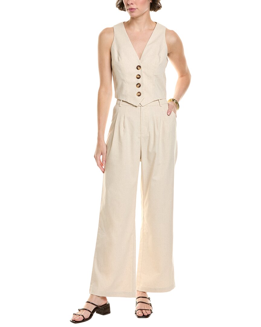 Serenette 2pc Linen-blend Top & Pant Set In Nude
