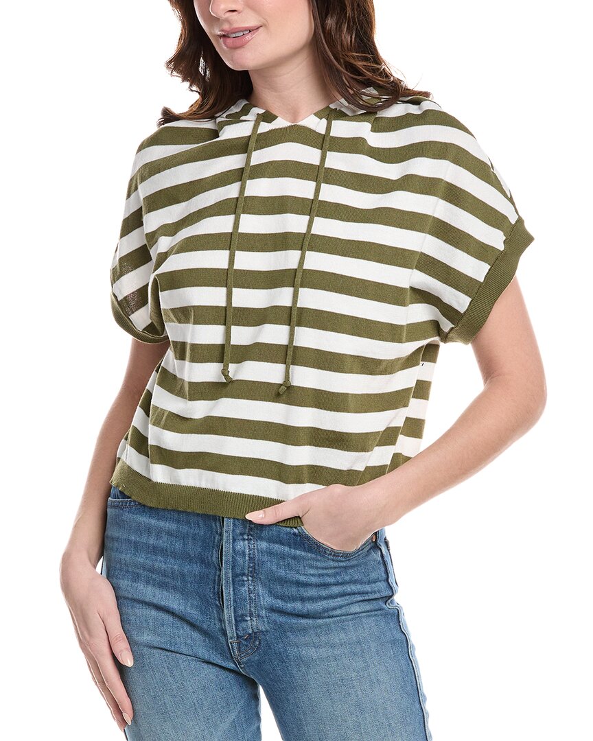 Vince Camuto Stripe Short Sleeve Hooded Sweater In Green