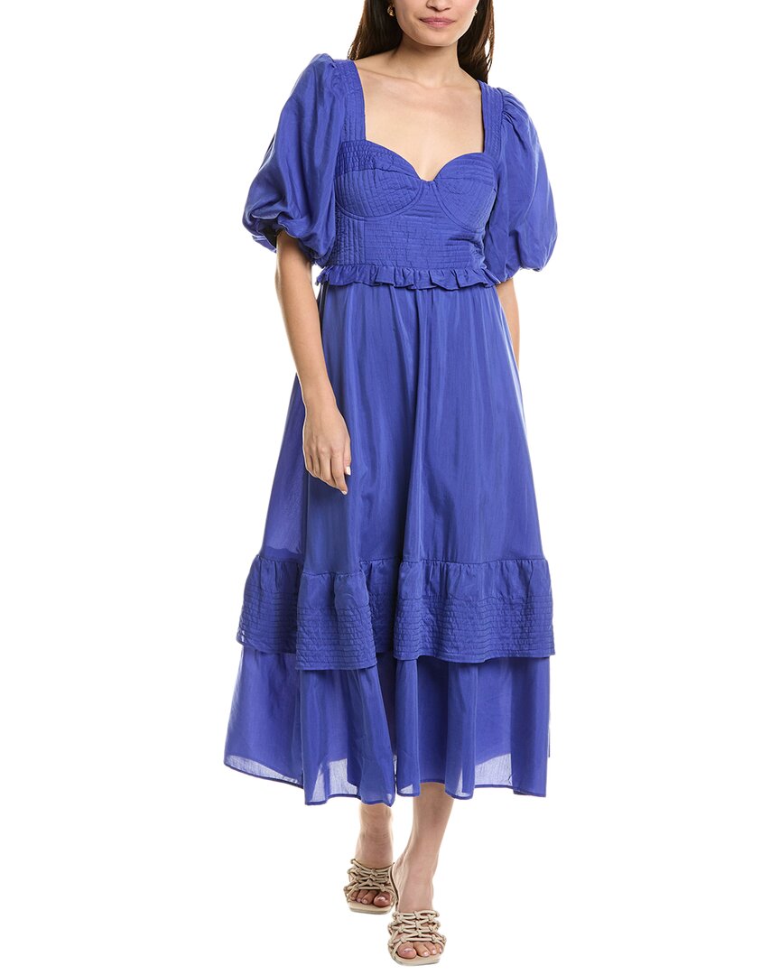 Shop Farm Rio Bubble Sleeve Midi Dress In Blue