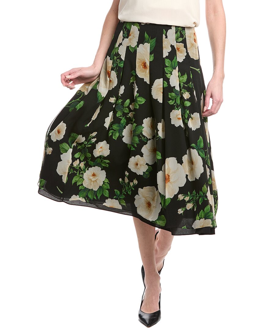 Carolina Herrera Floral Pleated Silk Midi Skirt In Black