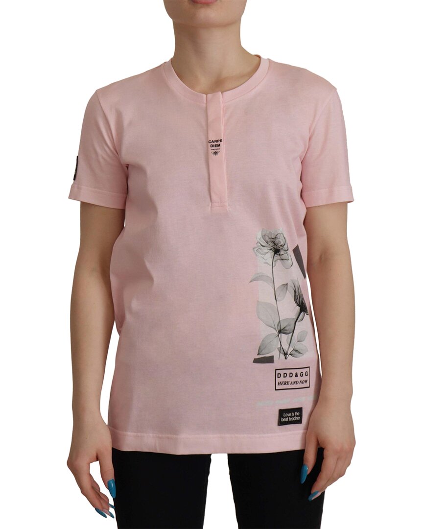 Shop Dolce & Gabbana Pink Floral Cotton Henley Cotton