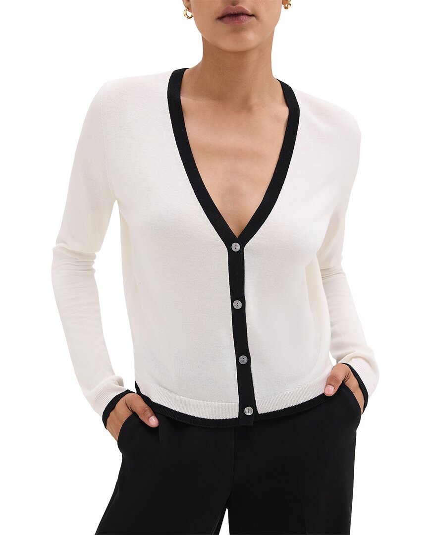 Theory Neo Bering Tipped Wool-blend Cardigan In White