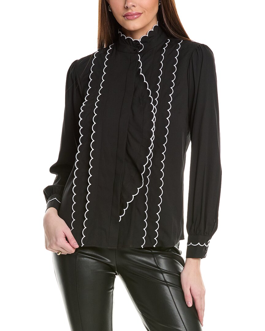 Elie Tahari The Rae Scallop Shirt In Black